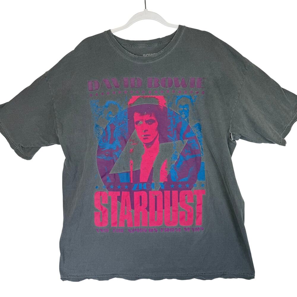 Urban Outfitters Bowie Ziggy Stardust Oversized Tee Women Sz S/M Grey Distressed - Picture 2 of 7